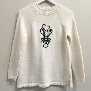 Talbots Knit Coastal Sweater Size Medium Cream Cotton Nautical Boat Fisherman